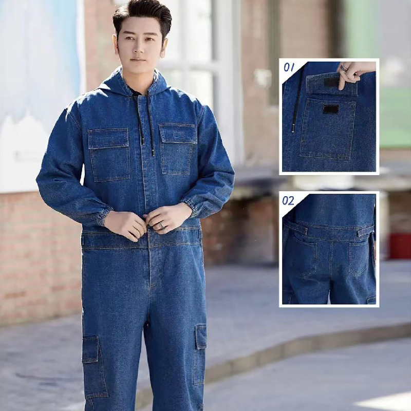 QH-1001 Hooded Denim Overalls