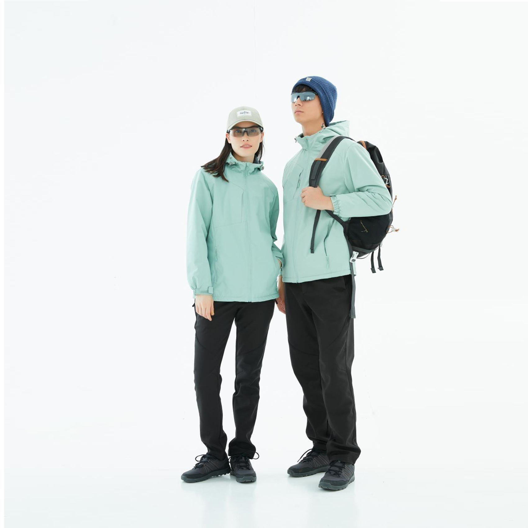 black windbreaker camping